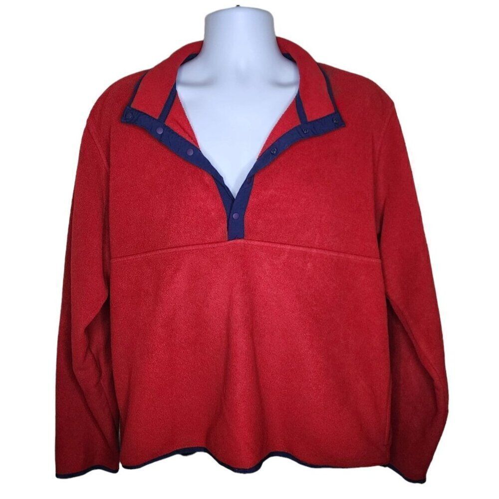 Vintage 90s LL Bean Fleece Snap Neck Synchilla Pullover Mens L Red Sweatshirt